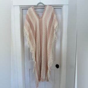 Free People | Cream and Pink Patterned Long Poncho/Swim Coverup